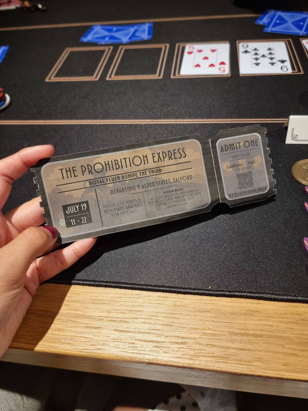 A printed ticket for the Prohibition Express