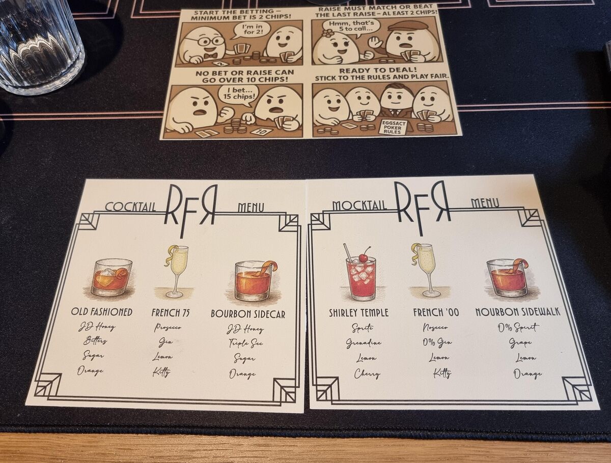 Printed RFR III cocktail and mocktail menus