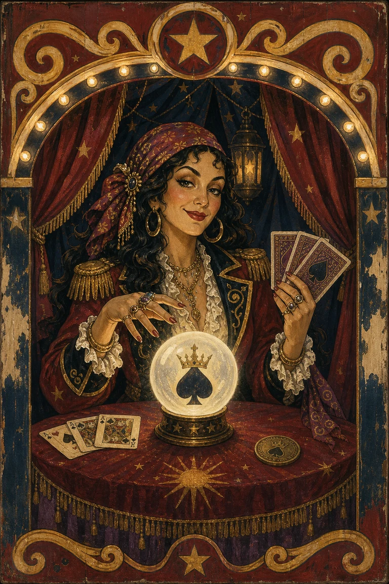 Madame Rumpé, the RFR fortune teller, consulting a glowing crystal ball